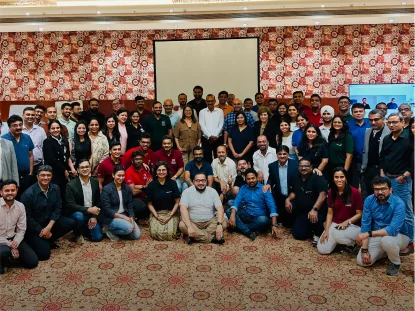 A large group of QKTech colleagues together at a team event
